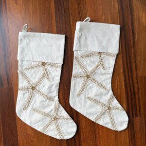 Two (2) Pottery Barn Caicos Starfish Beach Cream Stockings
